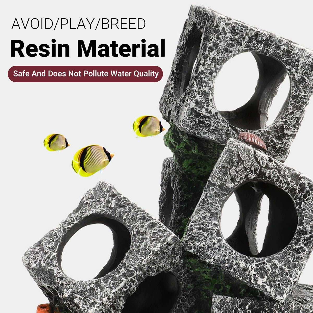 Aquarium Shrimp Shelter 3-Cube Stone Cave Breeding Hiding Decor