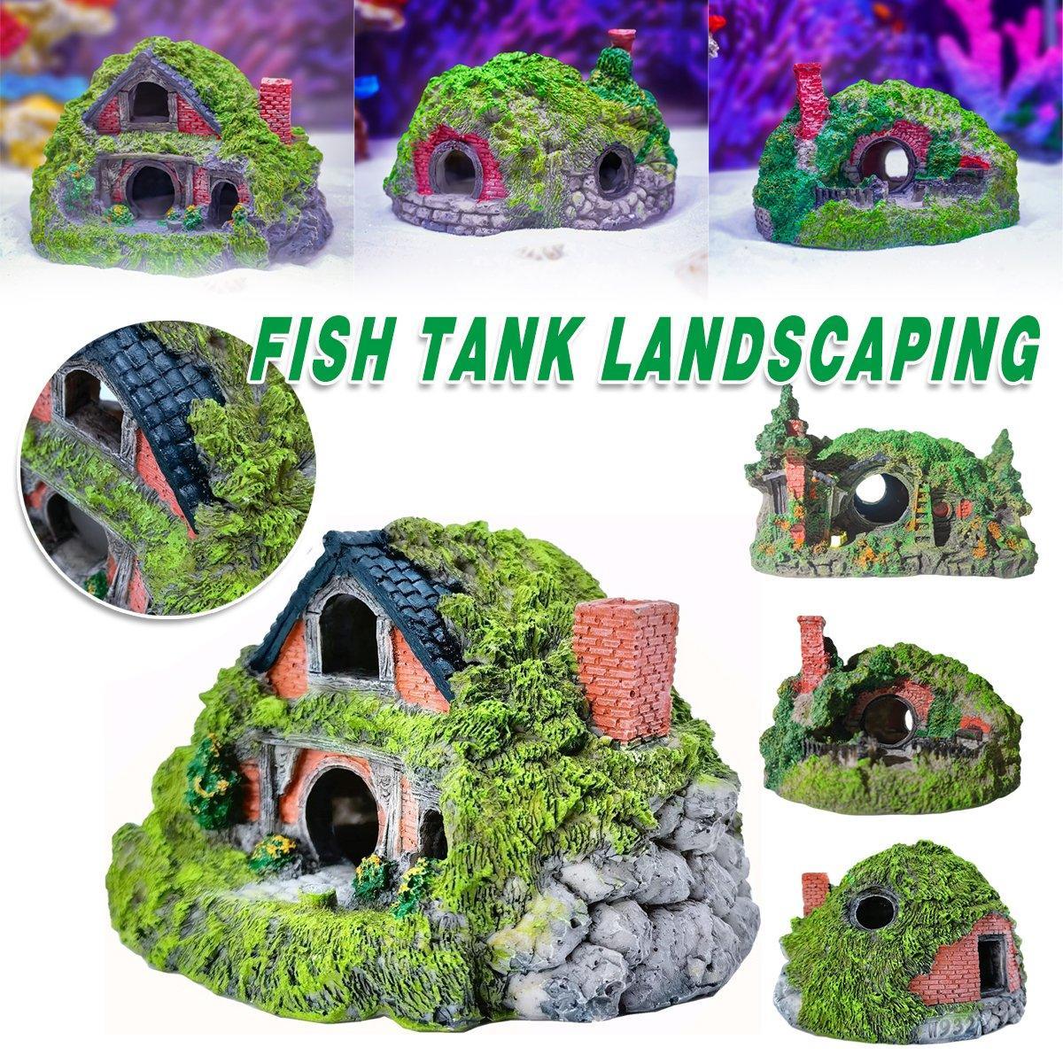 Aquarium Grass House Ornament 16x11x10cm Resin Hideaway Decoration