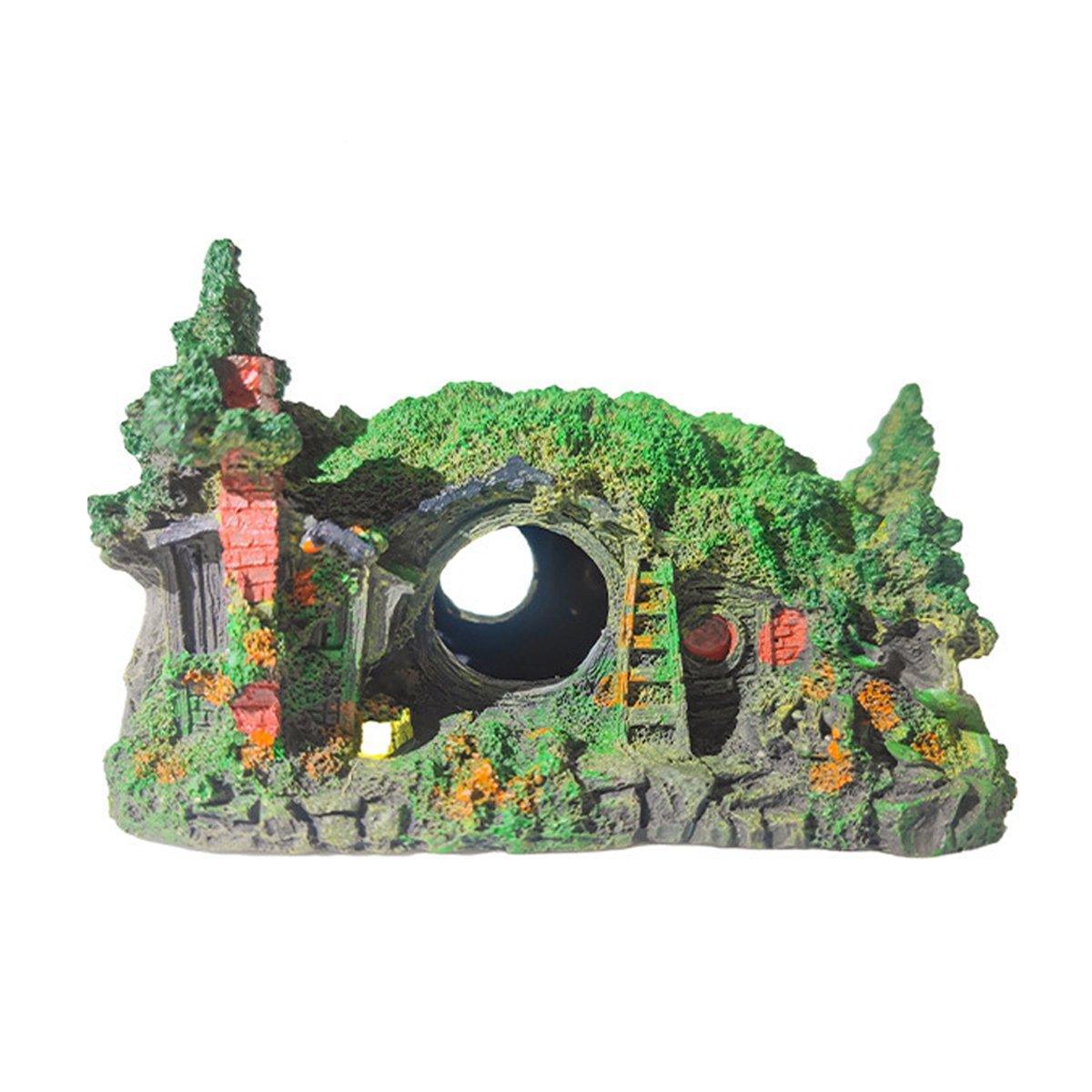 Aquarium Grass House Ornament 16x11x10cm Resin Hideaway Decoration