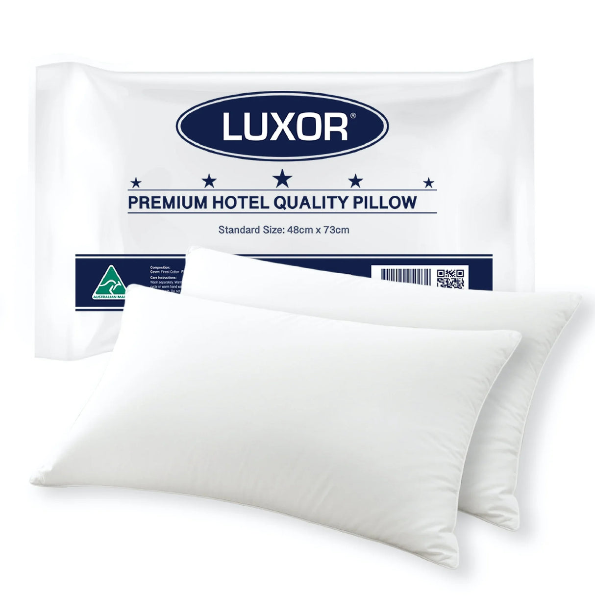 Luxor premium hotel quality white pillows with packaging, standard size 48cm x 73cm