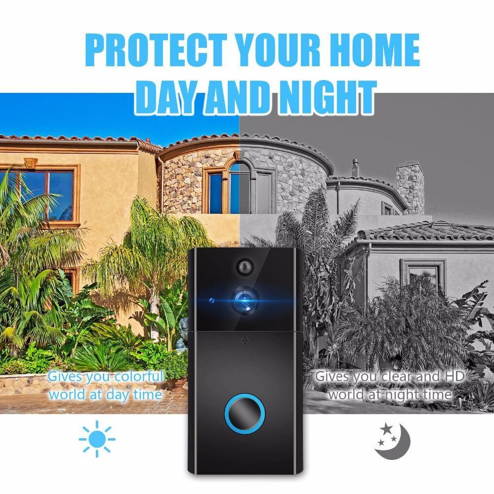 Smart WiFi Video Doorbell Night Vision Motion Detection Black