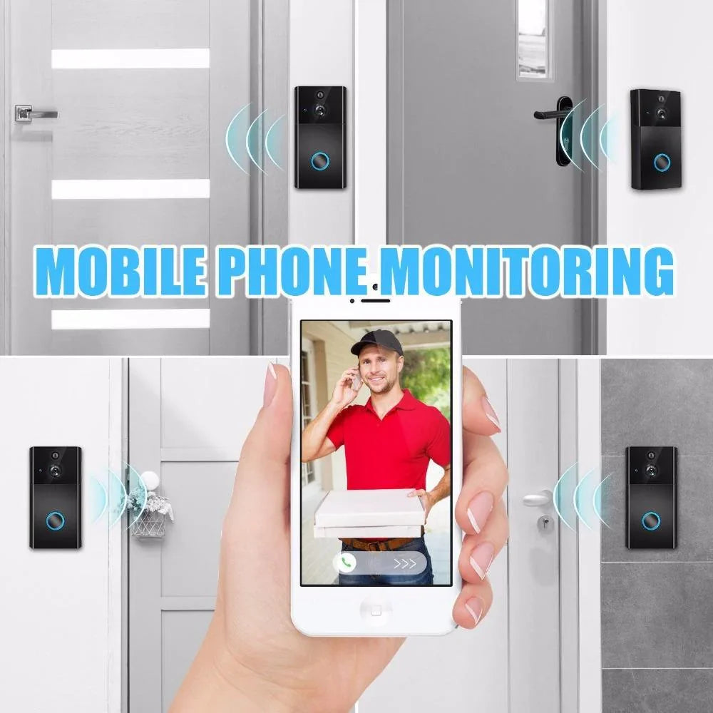 Smart WiFi Video Doorbell Night Vision Motion Detection Black