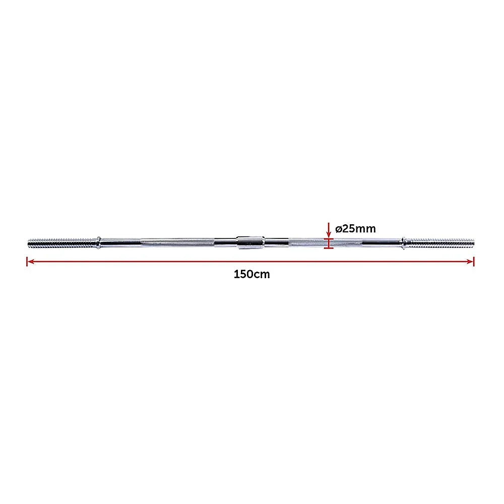 Chrome straight barbell bar 150cm length and 25mm diameter for weightlifting