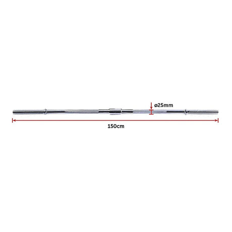 Chrome straight barbell bar 150cm length and 25mm diameter for weightlifting