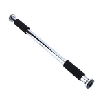 Adjustable chrome steel door pull-up bar with black foam grips for home workouts