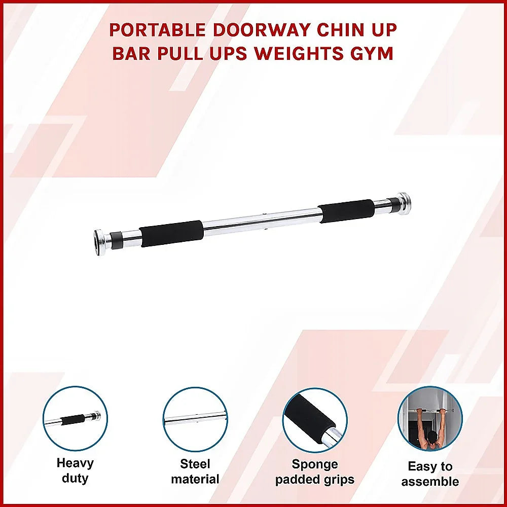 Portable steel doorway chin up bar with sponge padded grips for pull ups, heavy duty and easy to assemble