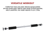 Versatile workout pull-up bar made of heavy duty steel with sponge-padded anti-slip grips, for home exercises