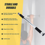 Adjustable steel pull-up bar with comfort grips, fits doorways 62-100cm, weight limit 120kg