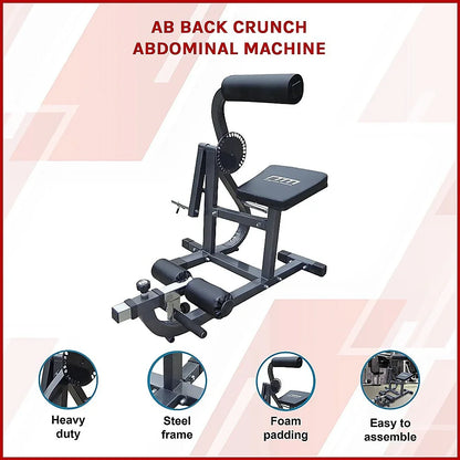 Ab back crunch abdominal machine with steel frame and foam padding for core workouts