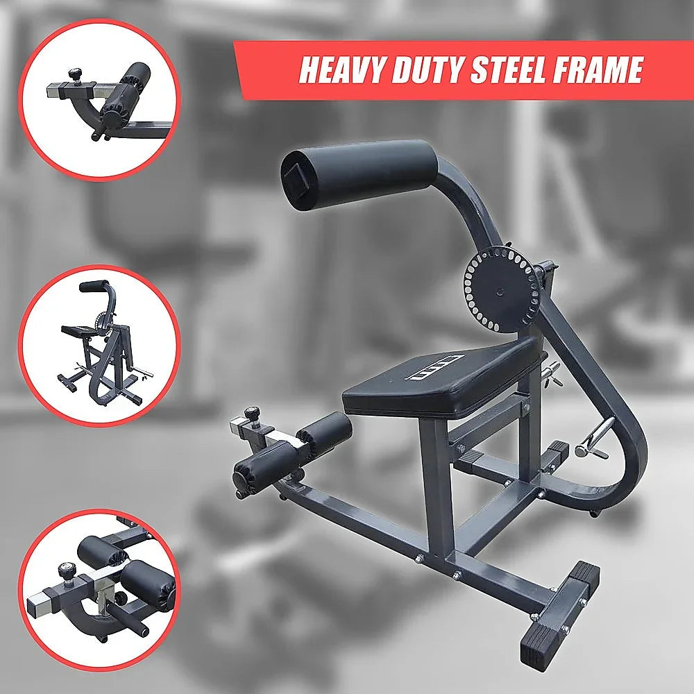 Heavy duty steel frame sissy squat machine with adjustable padded supports for gym workouts