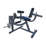 Commercial black and silver seated leg curl machine with padding and weight plate