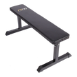 Flat black weight bench with steel frame for gym and home workout training