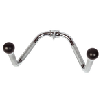 Chrome steel V-shaped cable attachment with knurled handles and black rubber ends for gym workouts