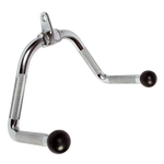 Chrome plated V-shaped cable attachment with knurled grips and black ball ends for gym pulley machines