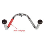 Chrome V-bar gym cable attachment with 20cm textured hand grips and rubber end caps