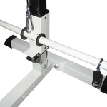 White metal adjustable support frame with hooks and clamps for pole mounting