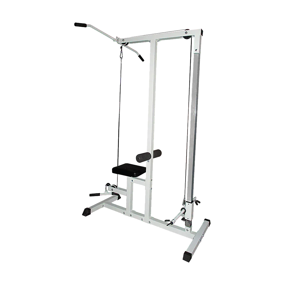 Lat pulldown machine with padded seat and adjustable bar for home gym strength training