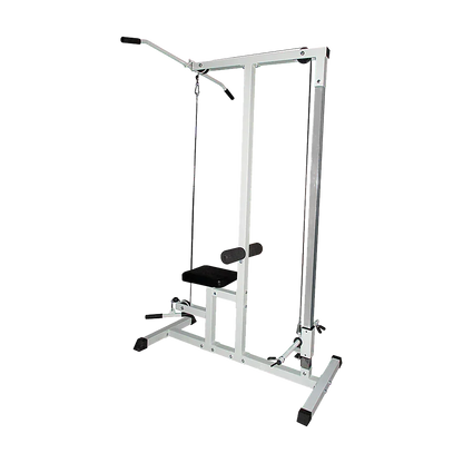 Lat pulldown machine with padded seat and adjustable bar for home gym strength training