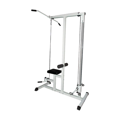 Lat pulldown machine with padded seat and adjustable bar for home gym strength training