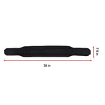 Black padded strap measuring 30 inches long and 7.5 inches wide on white background