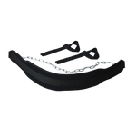 Black padded dip belt with attached metal chain and two black lifting straps