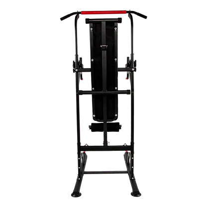 Black and red adjustable power tower pull up dip station for home gym workouts
