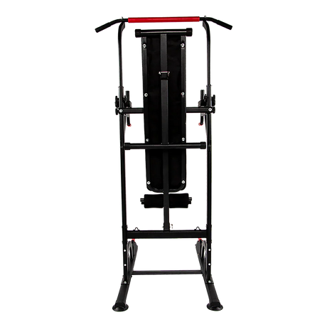 Black and red adjustable power tower pull up dip station for home gym workouts