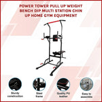 Multi station power tower pull up dip chin up bench for home gym, steel frame, sturdy design
