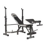 Adjustable weight bench press with preacher curl and leg developer attachment