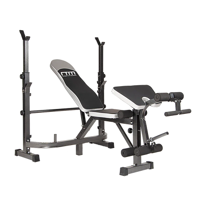 Adjustable weight bench press with preacher curl and leg developer attachment