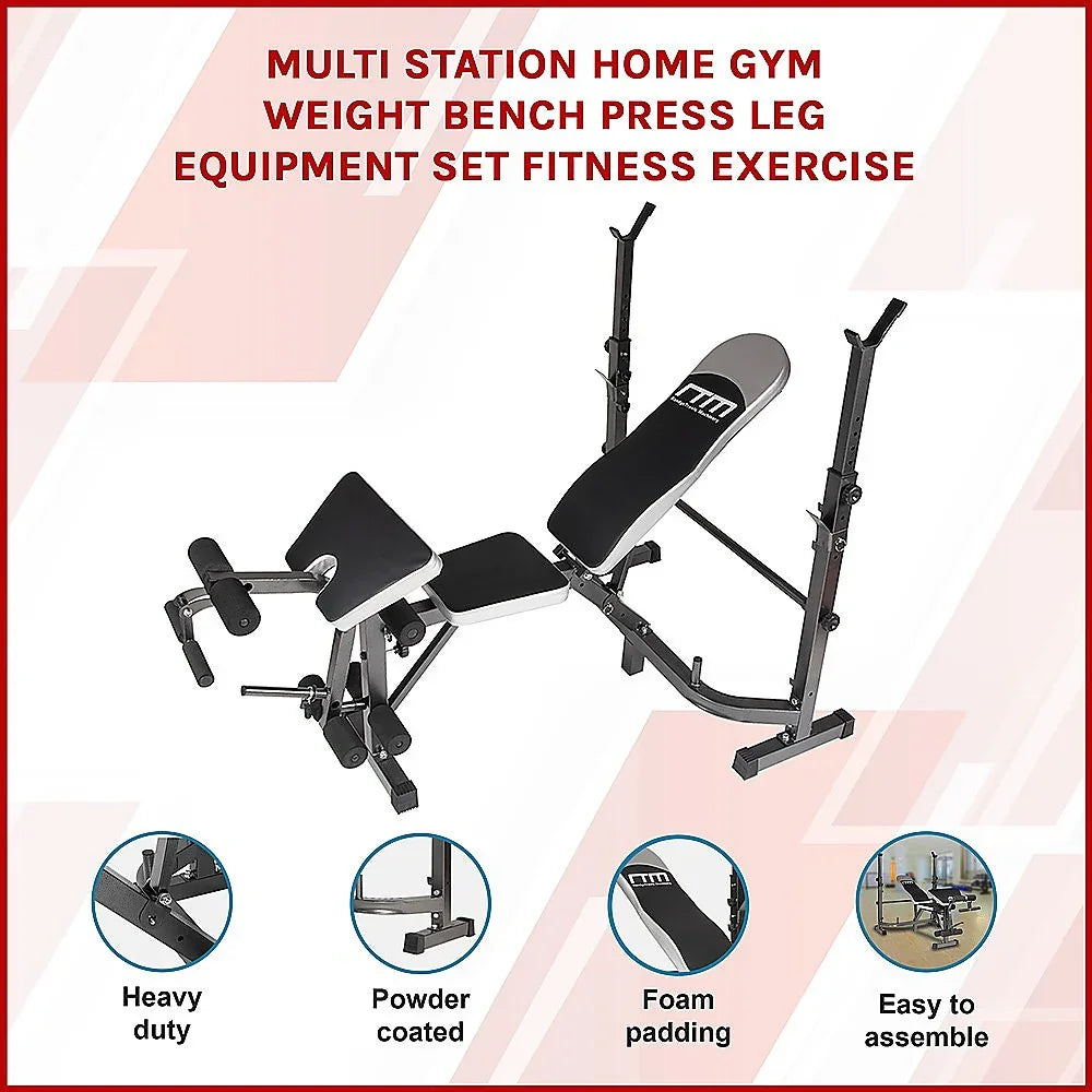 Multi station home gym weight bench press with leg extension, heavy duty and foam padded