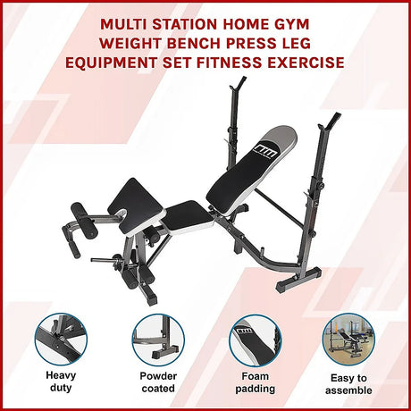 Multi station home gym weight bench press with leg extension, heavy duty and foam padded