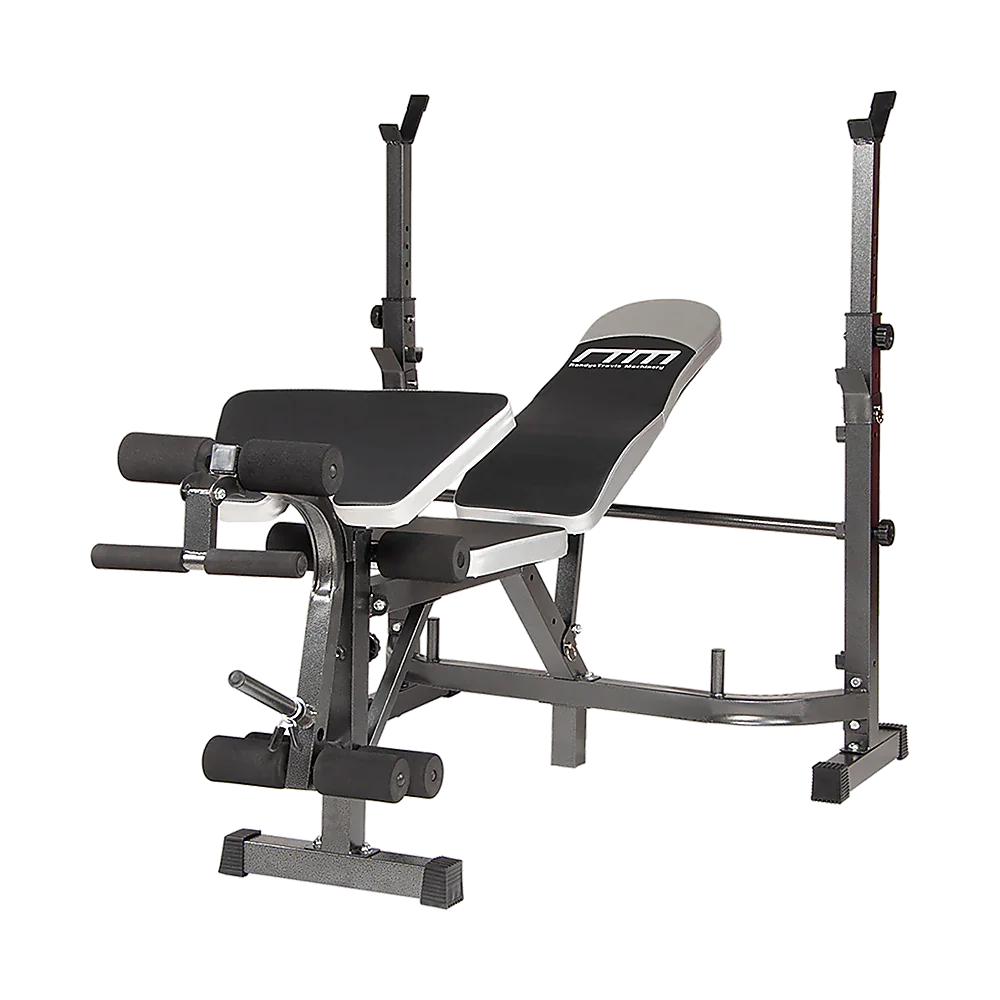 Adjustable weight bench with leg extension and squat rack for home gym workouts