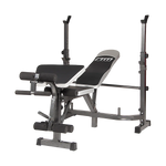 Adjustable weight bench with leg extension and squat rack for home gym workouts