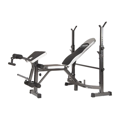 Adjustable weight bench with preacher curl and leg developer for home gym workouts