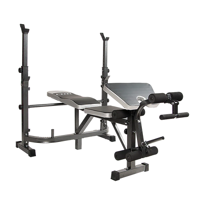 Adjustable weight bench with leg developer and preacher curl pad for home gym workouts