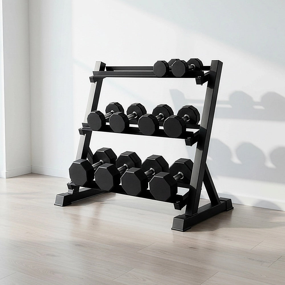 Dumbbell Rack Storage Stand Hex Weight Heavy Duty 3 Tier Wide Home Gym Fitness