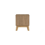 Modern light oak wood nightstand with clean lines and minimalist design on white background