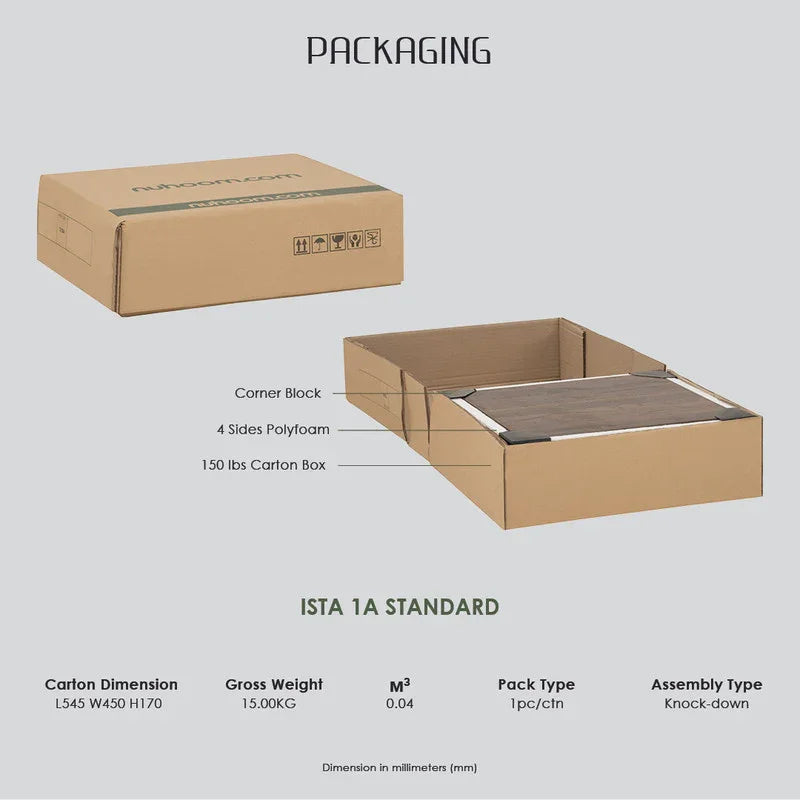 ISTA 1A standard packaging with brown carton box, polyfoam, and corner blocks