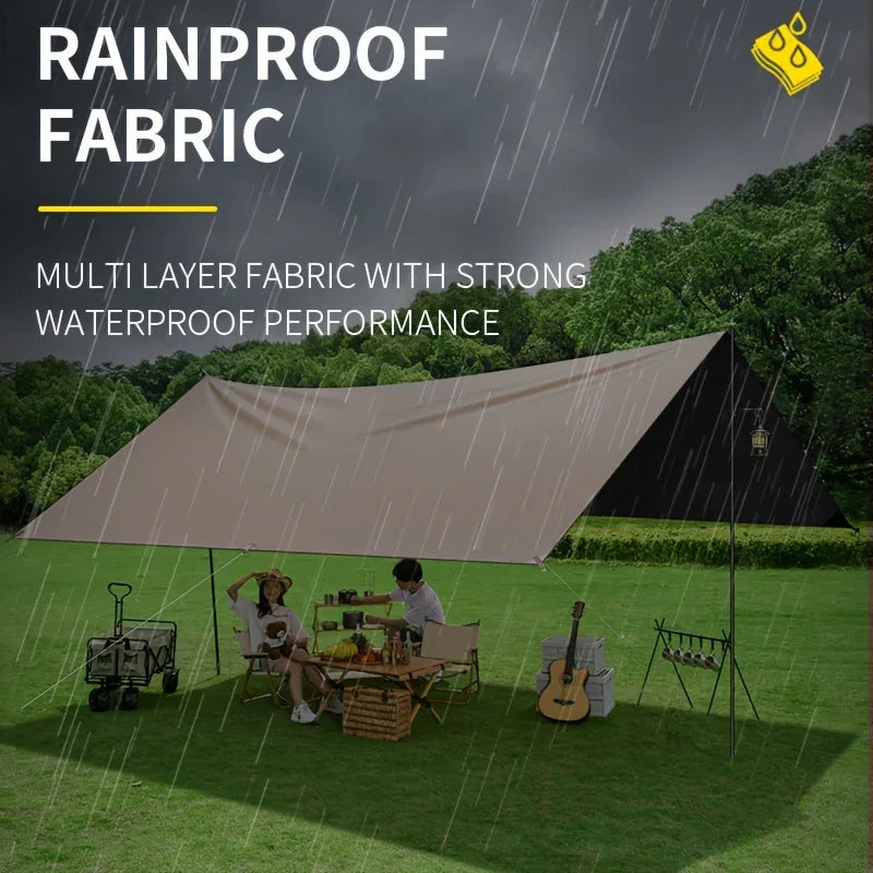 Outdoor Camping Sky Curtain 500x300cm Black Glue Sun Rain Protection Tarp