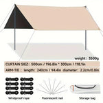 Outdoor Camping Sky Curtain 500x300cm Black Glue Sun Rain Protection Tarp