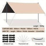 Outdoor Camping Sky Curtain 500x300cm Black Glue Sun Rain Protection Tarp