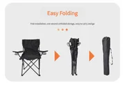 Black folding camping chair with carrying bag showing easy fold and compact storage steps