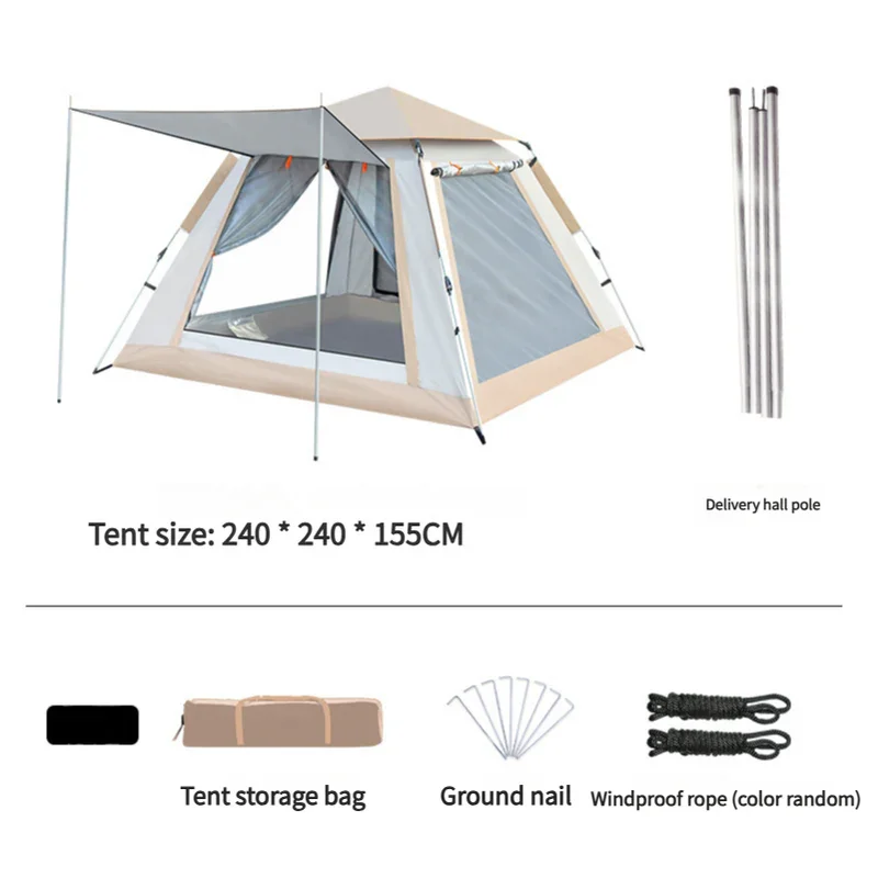 Waterproof Family Camping Tent 240x240x155cm Awning Carry Bag Cloudy Gray