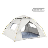 White outdoor dome tent with yellow poles, open entrance, side window, and dimensions 210x200x135cm