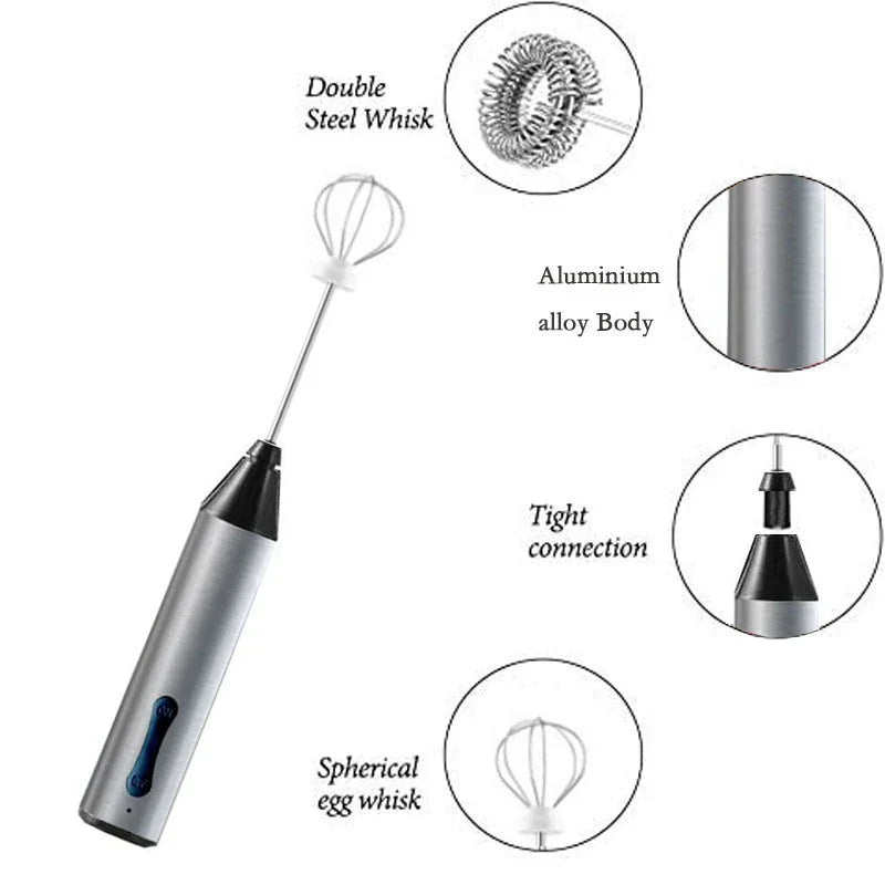 Rechargeable Electric Milk Frother Handheld Foam Maker Coffee Whisk Wand