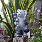Solar-Powered Welcome Bear Statue with LED Lantern - Flea Market