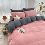 Pink and Grey 4-Piece Cotton Bedding Set Double - Duvet Cover 200x230cm with Bed Sheet