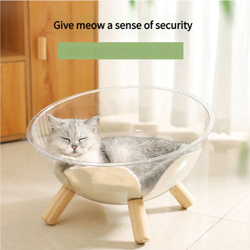 Luxury Transparent Cat Bed - Wooden Legs Acrylic Pet Nest