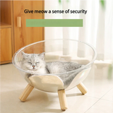 Luxury Transparent Cat Bed - Wooden Legs Acrylic Pet Nest